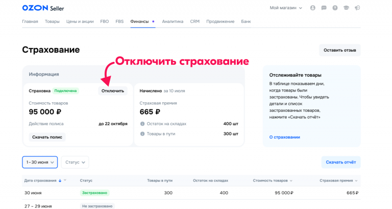 страхование Озон